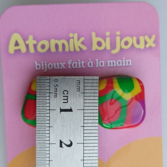 Handmade multi-color polymer clay earrings. Boucles d'oreilles fait à la main - Picture 4 of 7